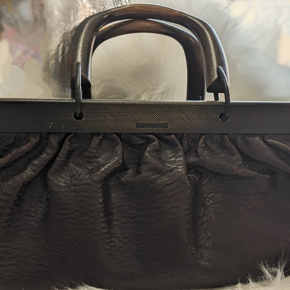 Gucci Doctor's Bag with Wooden Handle in Dark Brown Leather